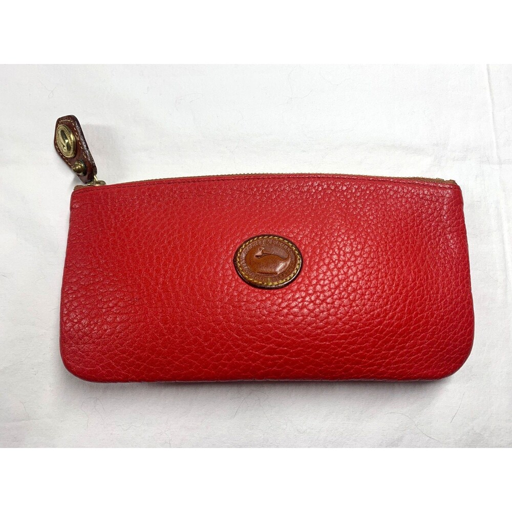 Dooney Bourke Red Pebble Leather Wallet Pouch 90's Top Zip Makeup Bag